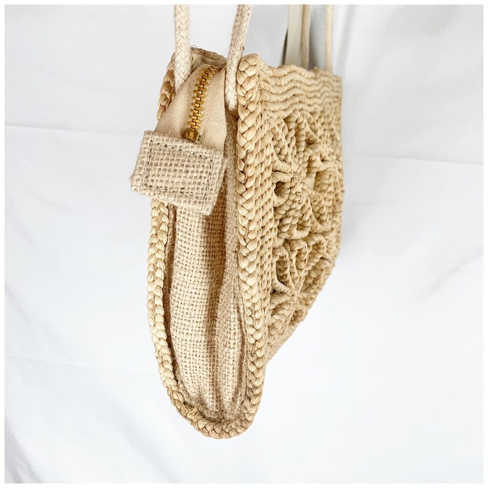 Cottagecore Natural Straw Shoulder Bag NEW Tote Floral Woven Lightweight NWT - Picture 7 of 14